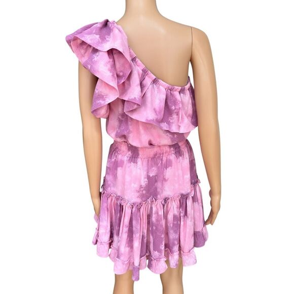 Buddy Love Sofia one-shoulder ruffled tie-dye mini dress size S NWT - Picture 3 of 9